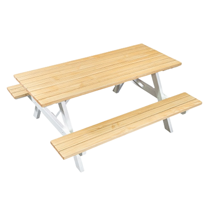 Varnished White Legs Outdoor Picnic Table